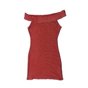 URBAN HERITAGE Striped Off Shoulder Retro Mini Dress Red White L Nautical Y2K